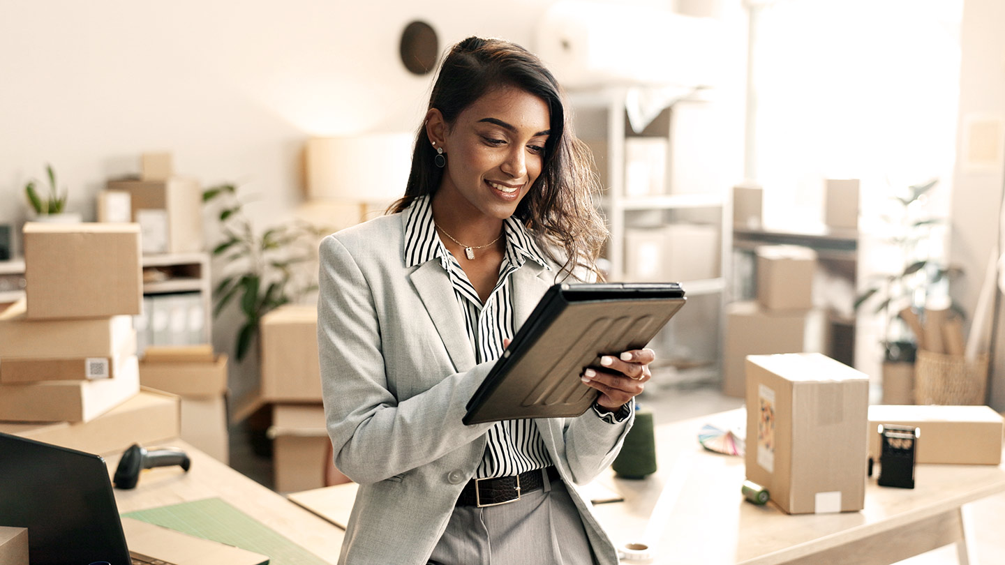 woman using her tablet banner